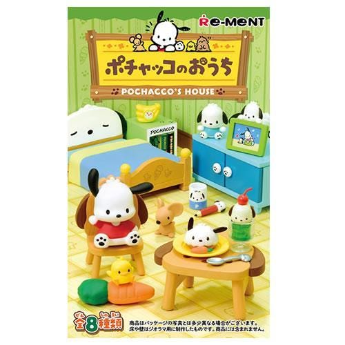 The image is a colorful toy set depicting a miniature version of a Pochacoo's house, featuring various small animal figurines and furniture.