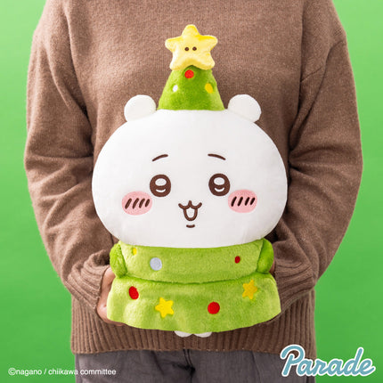 Christmas big plush toy (30cm), white face plush in green tree dress with star accents.