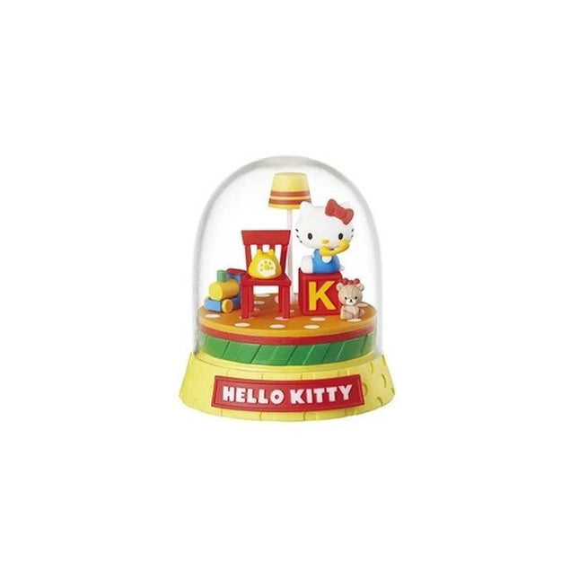 Hello Kitty terrarium dome figure with cat character on yellow base