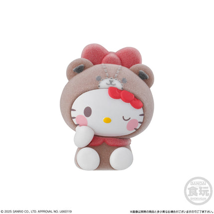Pink bear kigurumi capsule plush with Hello Kitty face and white paws