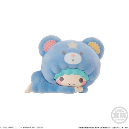 Blue bear kigurumi capsule plush sleeping, with star and heart ear details