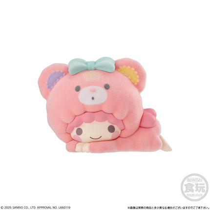 Pink bear kigurumi capsule plush hugging a smaller character plush