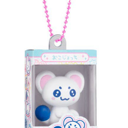 Bandai Tamagotchi gumiture charm with white mouse character in boxed package and pink bead necklace