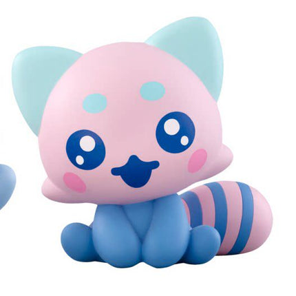 Pink-and-blue soft vinyl figure with large blue eyes and striped tail