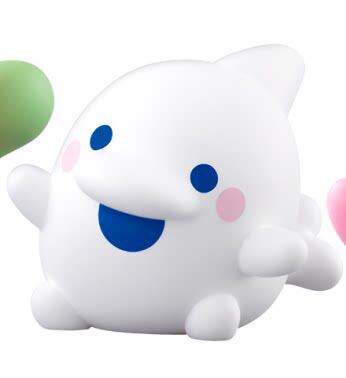 White soft vinyl figure with blue and pink facial accents and rounded body