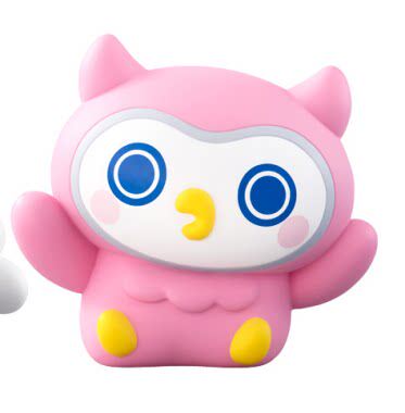 Pink soft vinyl figure with visor-style eyes, yellow nose, and rounded paws