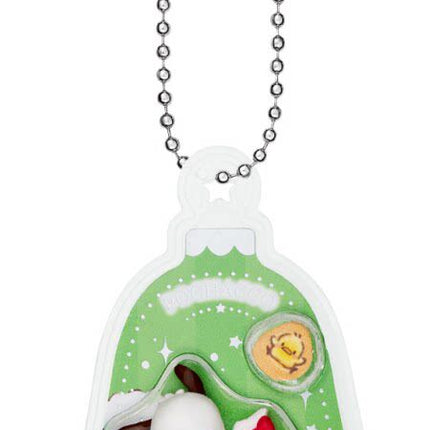 Green Sanrio character ornament charm with bead chain, rabbit scene front