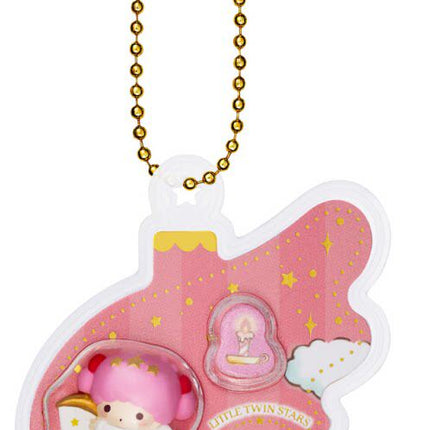 Pink Sanrio character ornament charm with bead chain, unicorn-themed scene