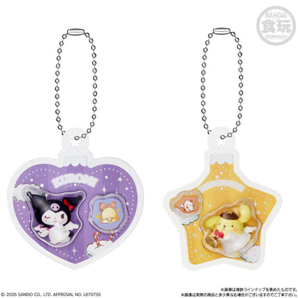 Sanrio ornament charm set: purple heart and orange starry scene charms on bead chains