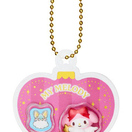 My Melody heart ornament charm with bead chain, pink star background and character