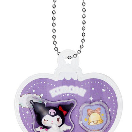 Sanrio heart ornament charm with bead chain, purple bat-cat theme and stars