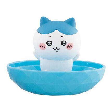 Blue animal face jewelry stand with tray, cat-like ears and bow detail on top