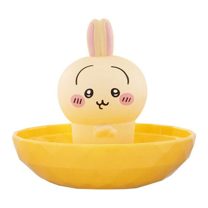 Yellow animal face jewelry stand with round tray and tall bunny ears