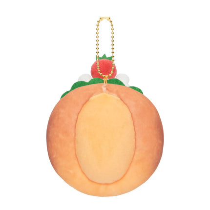 Plush bakery sandwich mascot keychain with orange bread slice and green top, gold chain