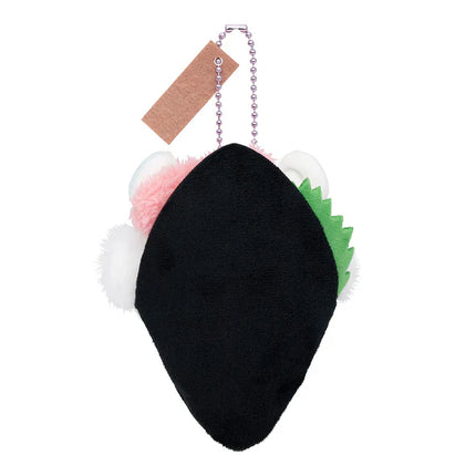 Sushi mascot plush keychain with black seaweed wrap, pink accents, and dangling beads