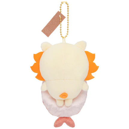 Sushi plush mascot keychain, cream front with orange side details, pearl chain