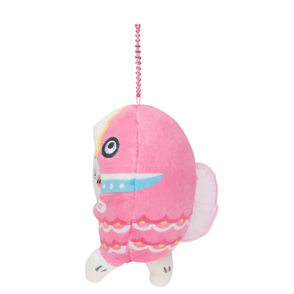 Pink plush hanging mascot side view with bead chain