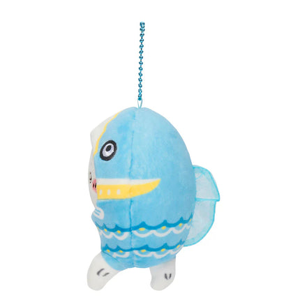 Blue plush hanging mascot side view with bead chain