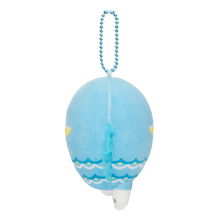 Blue plush hanging mascot back view with bead chain