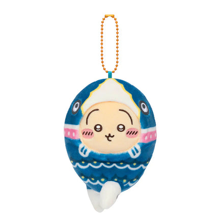 Dark blue plush hanging mascot with cat face and bead chain