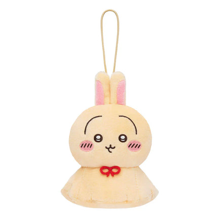 Urayahabouzu plush mascot with hanging loop, smiling bunny face and red bow