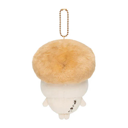Plush mascot keychain: white body with tan beret cap, gold chain, small embroidered face