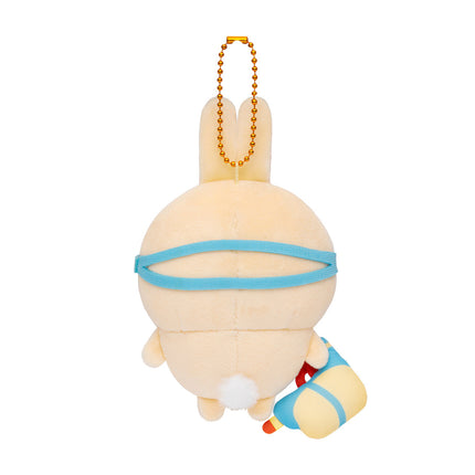 Chiikawa goggle rabbit plush mascot, back view with gold bead necklace