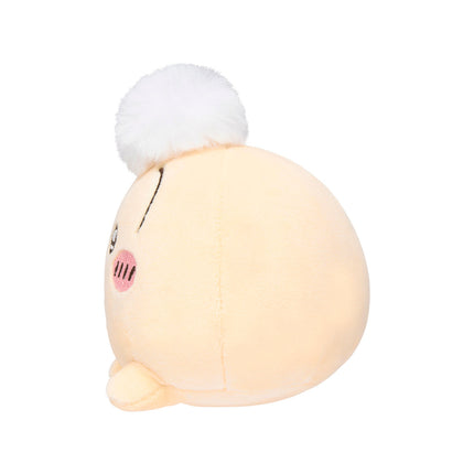 Peach butt plush mascot side view with white top tuft