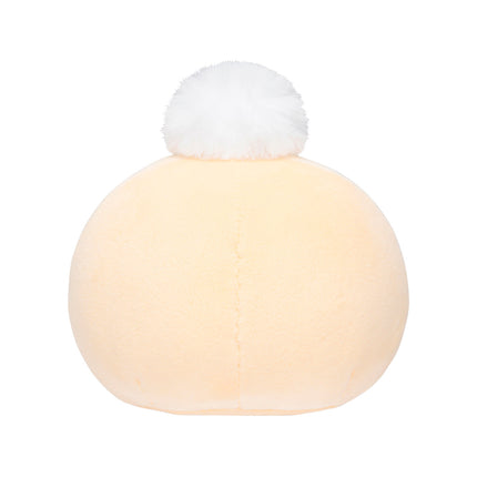 Butt plush mascot with white fluffy pom and cream rounded body