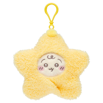 Yellow star-shaped plush mascot with rabbit face and hanging loop.