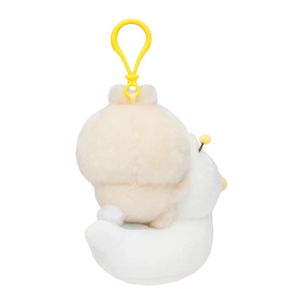 Plush baby potty training mascot with yellow hanging strap, rounded full-body plush