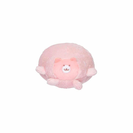 Pink plush character ball with a small face patch and embroidered details