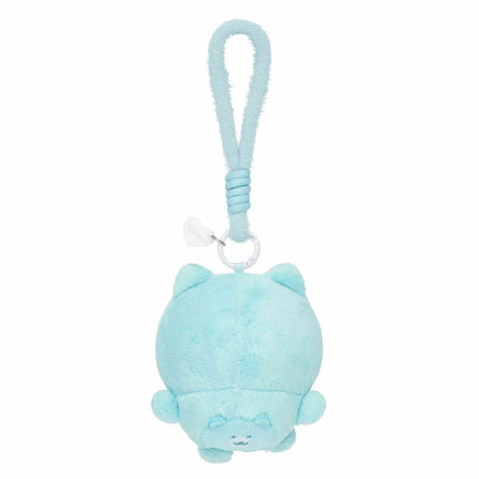 Light blue plush keychain charm with round body and hanging loop