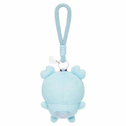 Light blue plush character keychain with top loop strap