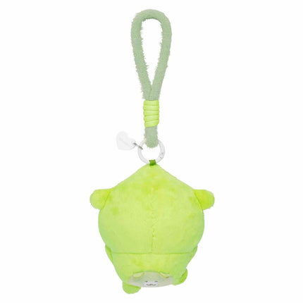 Green Kurimanju baby plush keychain charm, rounded body with loop and clip