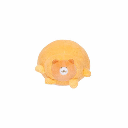 Orange shisa-style plush keychain, back view with small patch detail