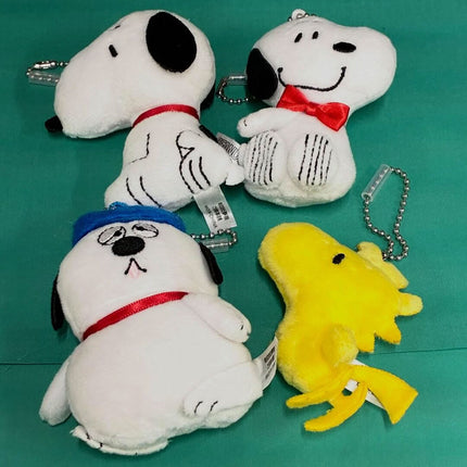 Assorted Snoopy and Woodstock plush ball key chains with metal chains