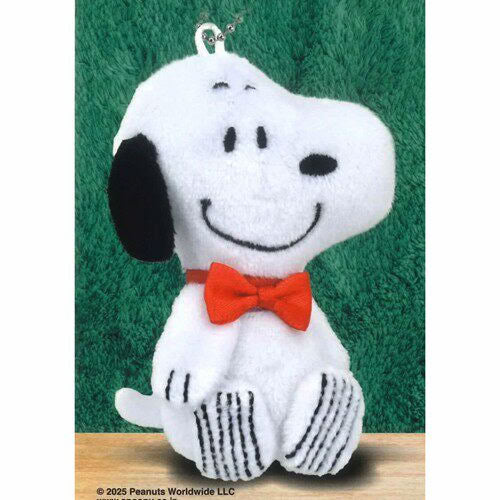 Snoopy plush ball key chain with metal chain and orange bow tie