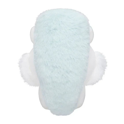 Chiikawa plush toy back view, light-blue fluffy body with rounded arms and ears