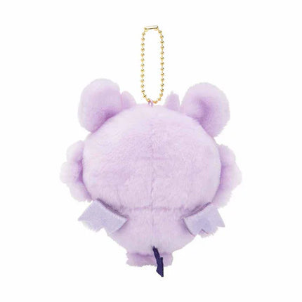 Purple angel baby plush mascot keychain with gold chain, back view and small wing accents