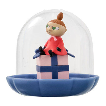 Moomin Gemlies figure in clear dome, red-and-blue outfit character, dark blue base