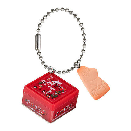 Moomin biscuit mini charm keychain with red tin charm and orange biscuit charm