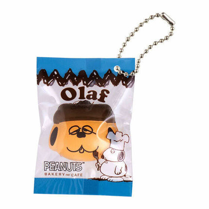 Olaf bakery cafe charm keychain in a small sealed plastic bag with silver ball chain
