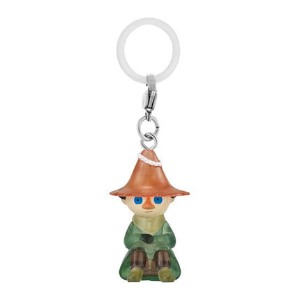 Moomin keychain charm: orange-hatted character with green outfit and metal ring