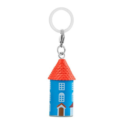 Moomin keychain charm: blue house with red roof and metal ring
