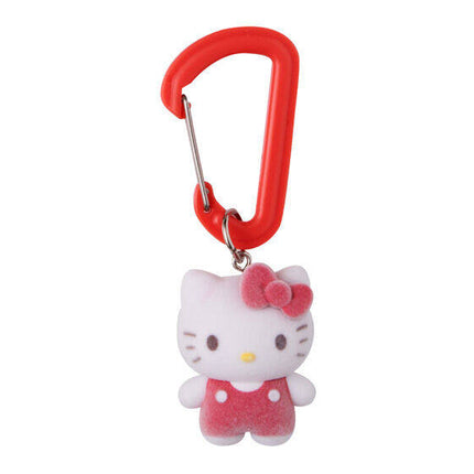 Hello Kitty plush mascot charm with red carabiner clip and pink bow