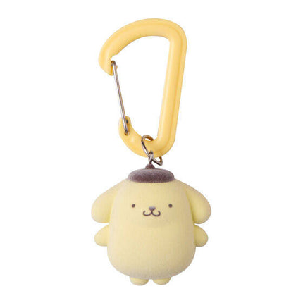 Cream plush mascot charm with yellow carabiner clip and metal ring