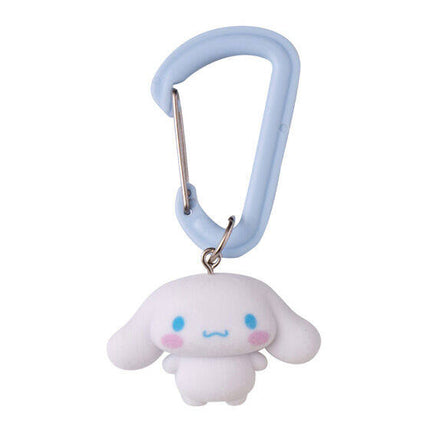 White plush mascot charm with light blue carabiner clip and metal ring