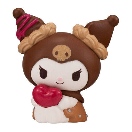 Chocolate cup character doll with brown hair, white face, and red heart accessory