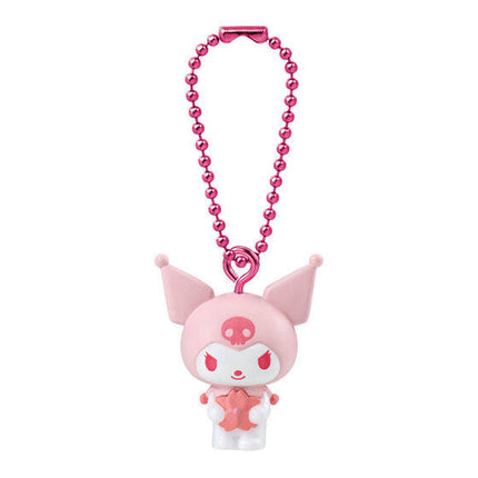 Pink bead necklace keychain with pink hood character and red star charm